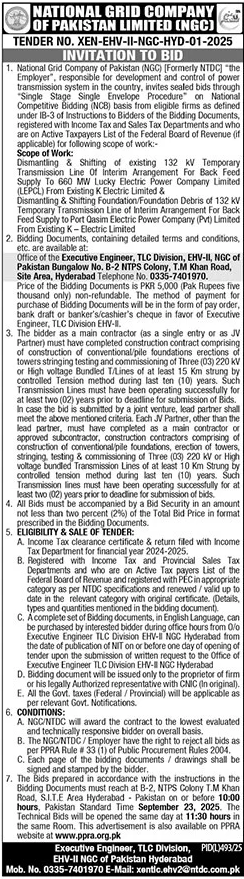 National Grid Company of Pakistan Limited Tender Notice